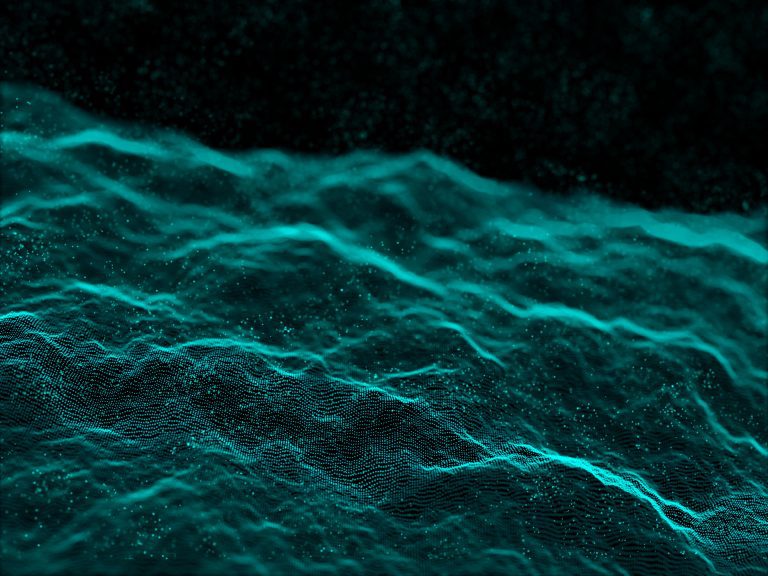 3D modern techno background with flowing particles